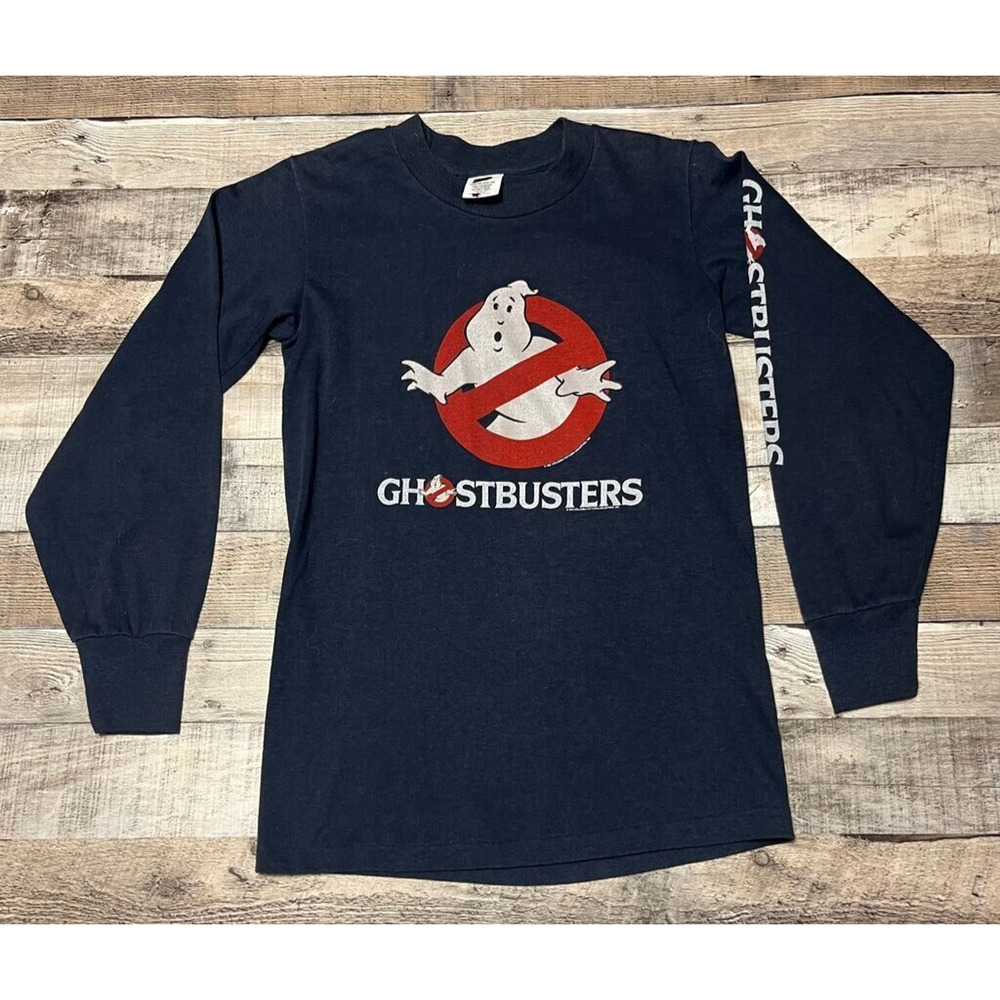 Vintage Ghostbusters Shirt Youth Large Blue Long Sleeve 1984 Ghost Movie Film